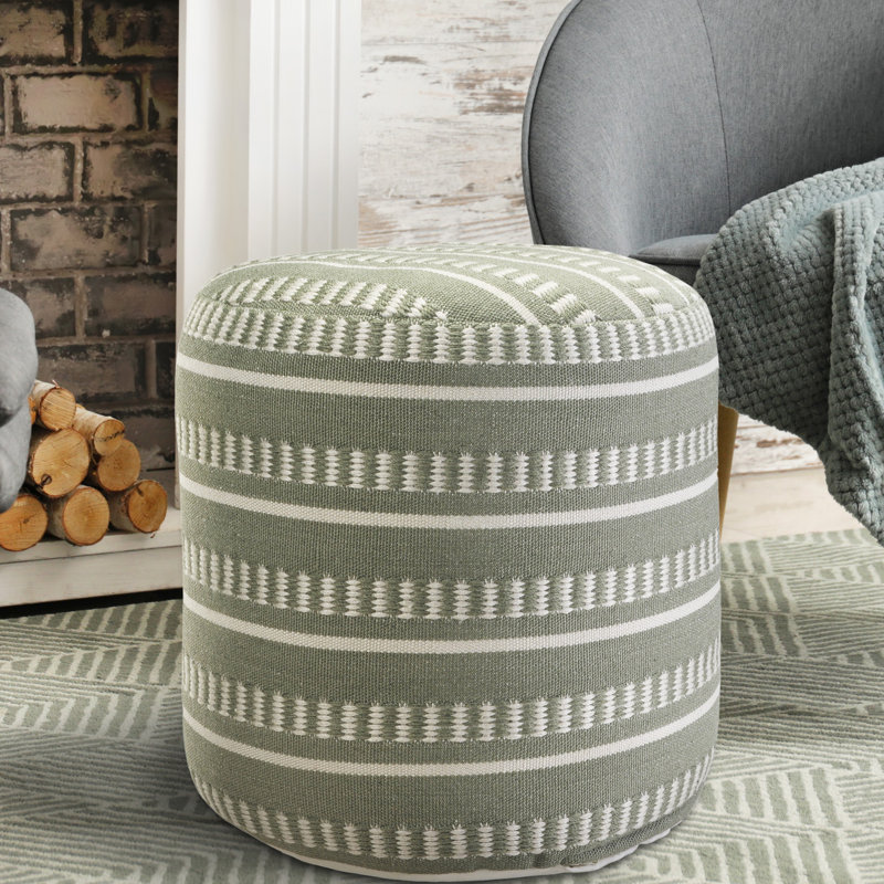 Bungalow Rose Sigala 20'' Round Striped Pouf Ottoman | Wayfair